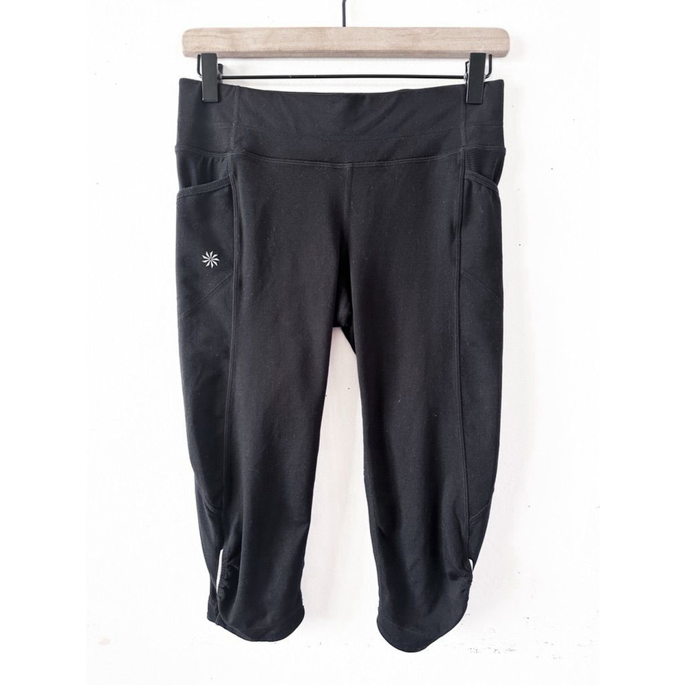 Athleta Black Crop Leggings Size Small | Mesh Panels & Pockets